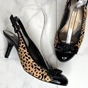 Vtg 2000s Bandolino MILADY Leopard Print Calf Hair Round Toe Slingback Pumps 8